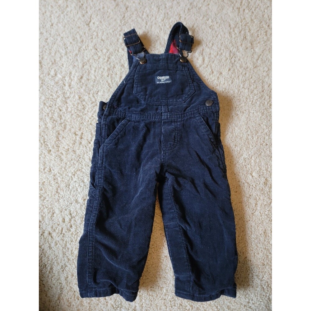 Oshkosh Blue Courduory Bib Overalls 9 Month Flannel Lined